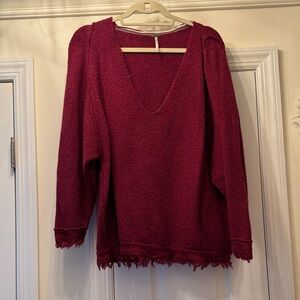 Free People Deep Red V-Neck Sweater